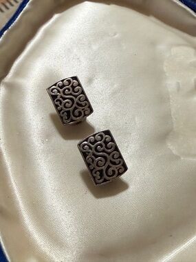 Silver tone Scroll Rectangle Earrings - Silver premiere designs
